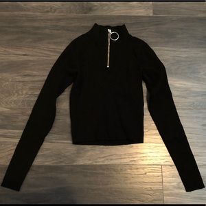 Black mock neck zip up top